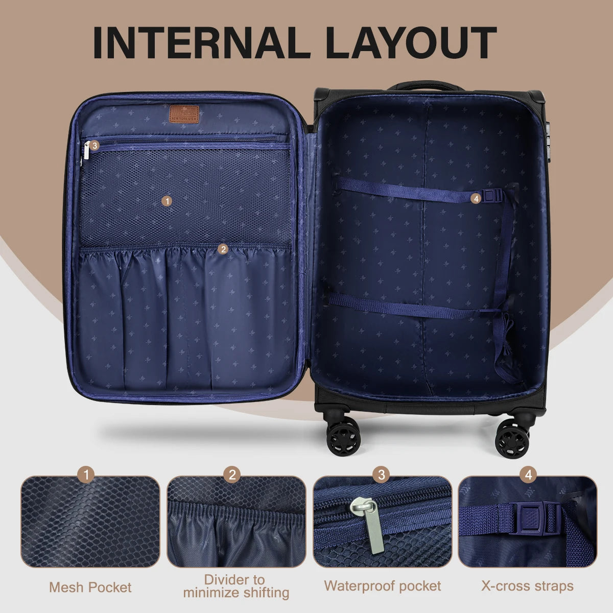 Softside Luggage Expandable 3 Piece Set Suitcase with Spinner Wheels & TSA Lock Softshell Lightweight Luggage Set for Traveling