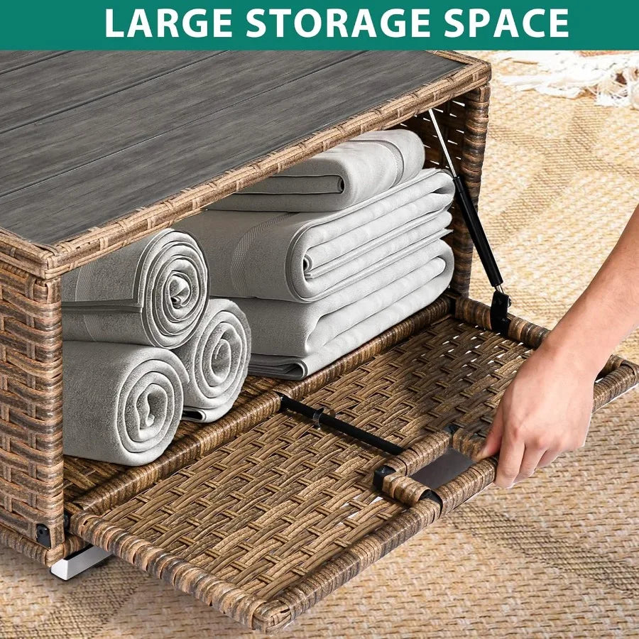 Outdoor Patio Wicker Daybed Furniture Set with Retractable Canopy Storable Side Table and Soft Cushions for Relaxing in Your Ba