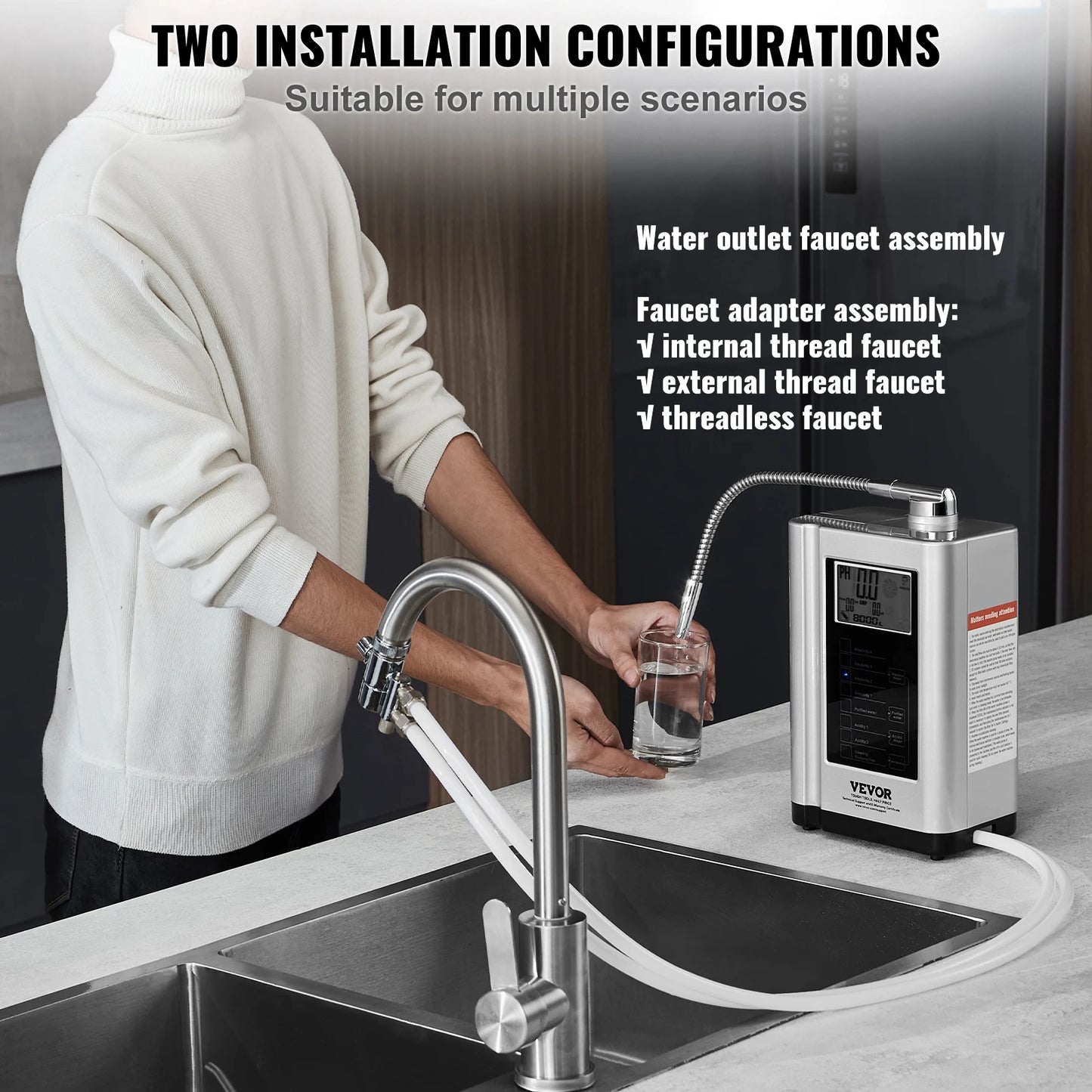 VEVOR Alkaline Water Ionizer Machine pH 3.5-10.5 Alkaline Acidic Hydrogen Water Purifier 7 Water Settings Home Filtration System
