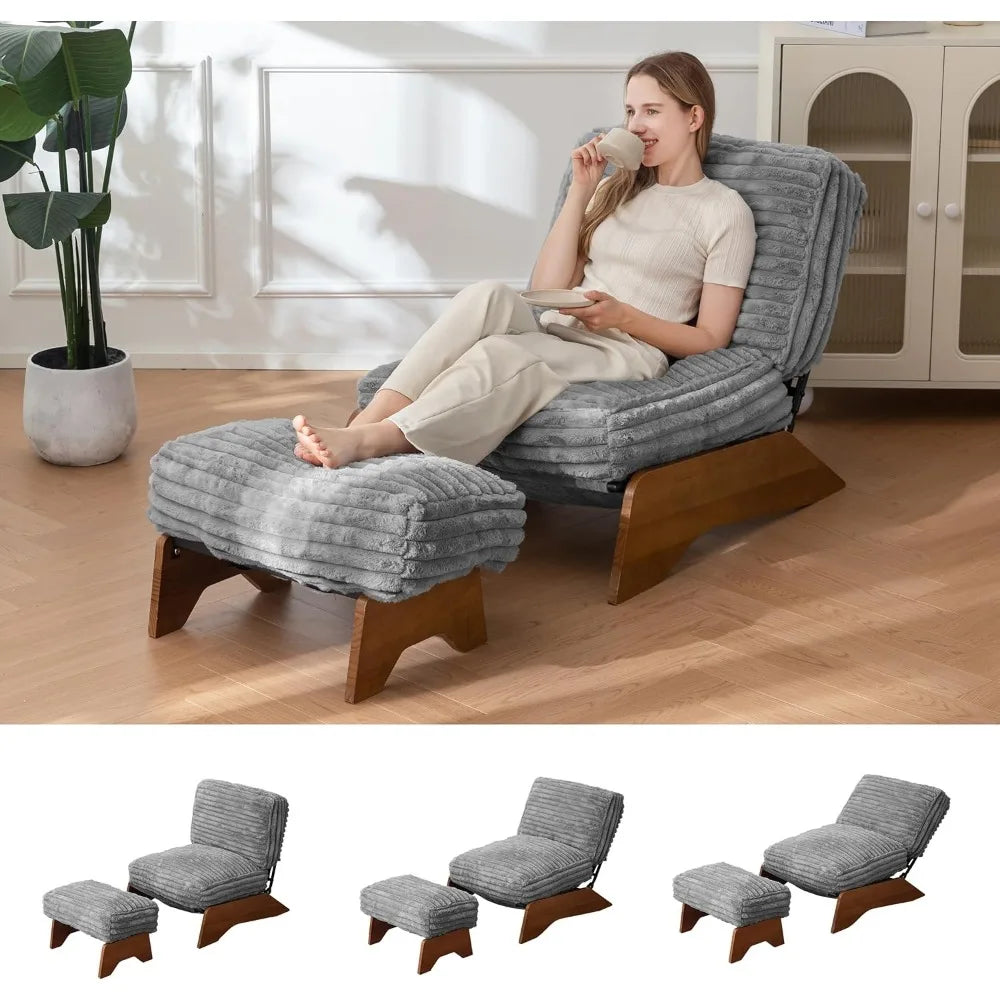 MAXYOYO Modern Adjustable Accent Chair with Ottoman, Upholstered Living Room Chair with Footrest Set, Soft Reclining Lounge for