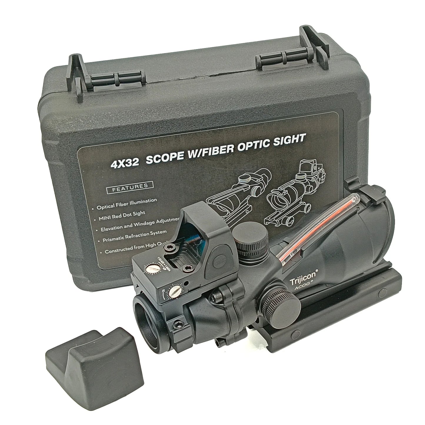 4X32 Scope with Red Dot True Fiber Optic Red and Green Dot Illumination Rifle Scope Etched Reticle Hunting Scope for 20mm Rail