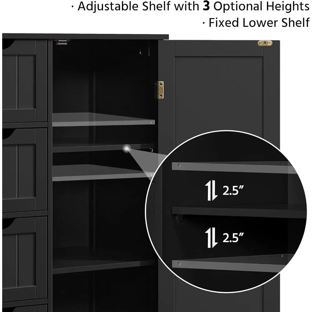 Freestanding Wooden Bathroom Storage Cabinet with 4 Drawers And 1 Cupboard Vanity Furniture for Bathroom Organization