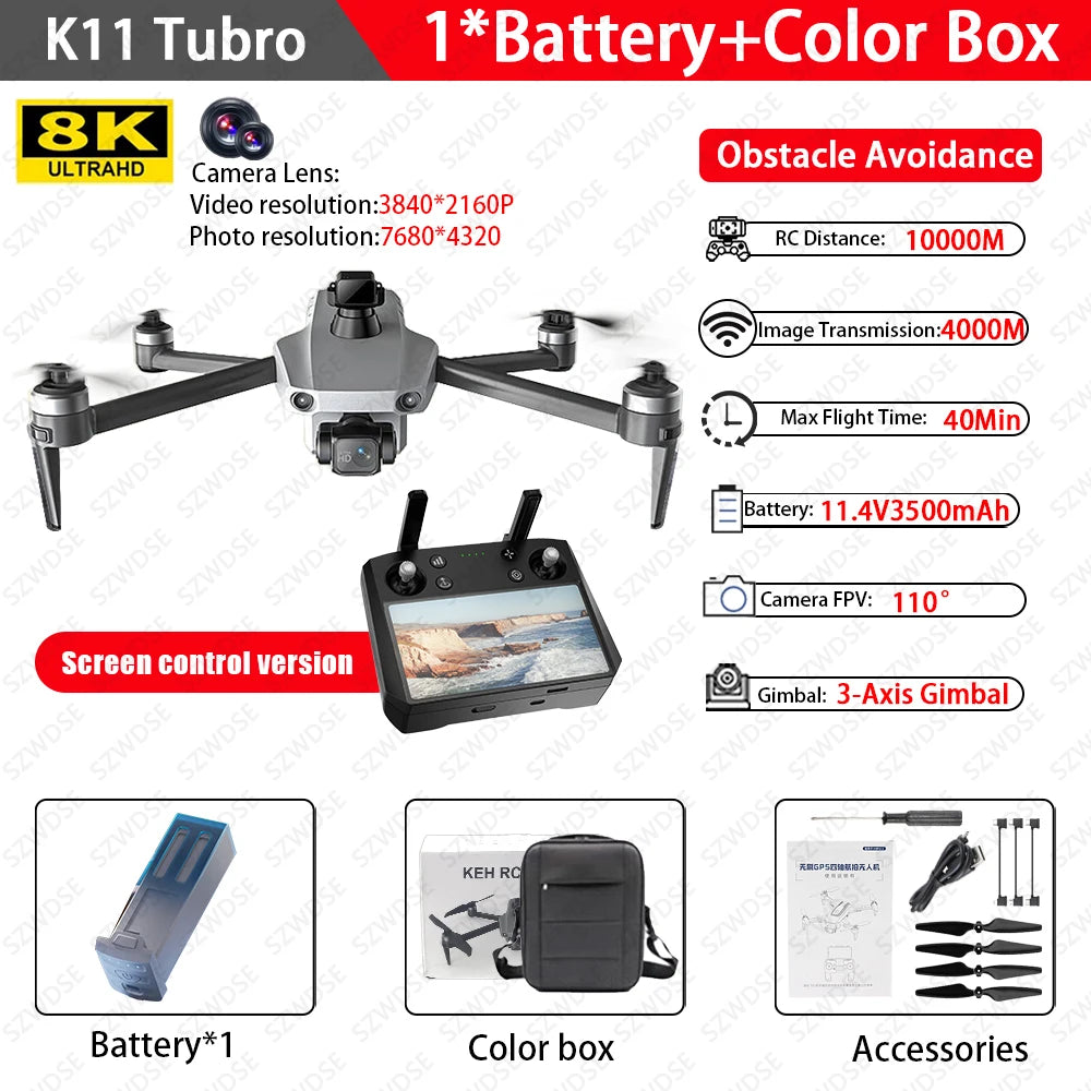 2025 K11 Tubro Drone With 8K Professional Camera GPS+Digital Image Transmission 3-axis Gimbal Anti-Shake Camera Drone RC Toy