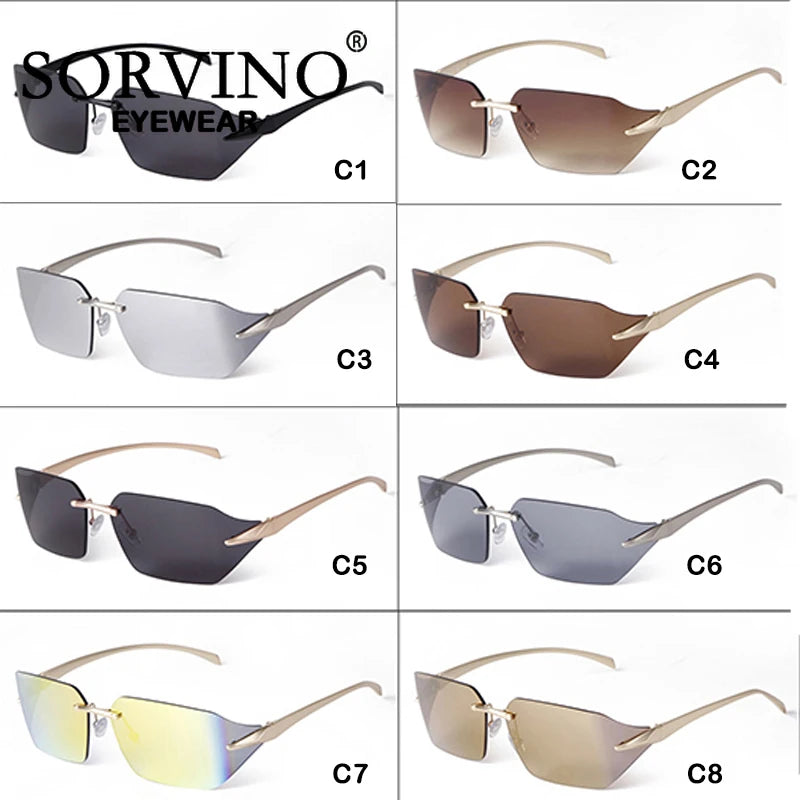 SORVINO Luxury Retro Wrap Around Sunglasses Designer Trendy Rimless Sun Glasses Cyberpunk Eyewear for Women Men Rave Party