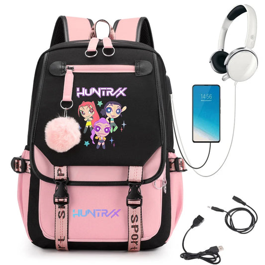 KPop Demon Hunters Anime Student Backpack Usb Travel Rucksack Large Back Pack Mochilas Mujer School Bags for Boys Girls Teenager