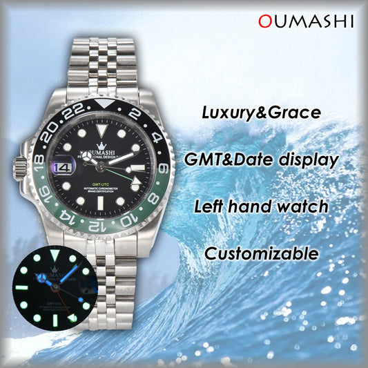 Luxury watches for Men 40MM NH35 Automatic Left hand Watch GMT Luminous waterproof Fashion Business Customizable Men's Watch