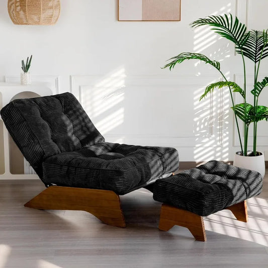 Accent Chair with Ottoman Adjustable Backrest, Tufted Living Room Chair Upholstered Lounge Chair with Footrest Set