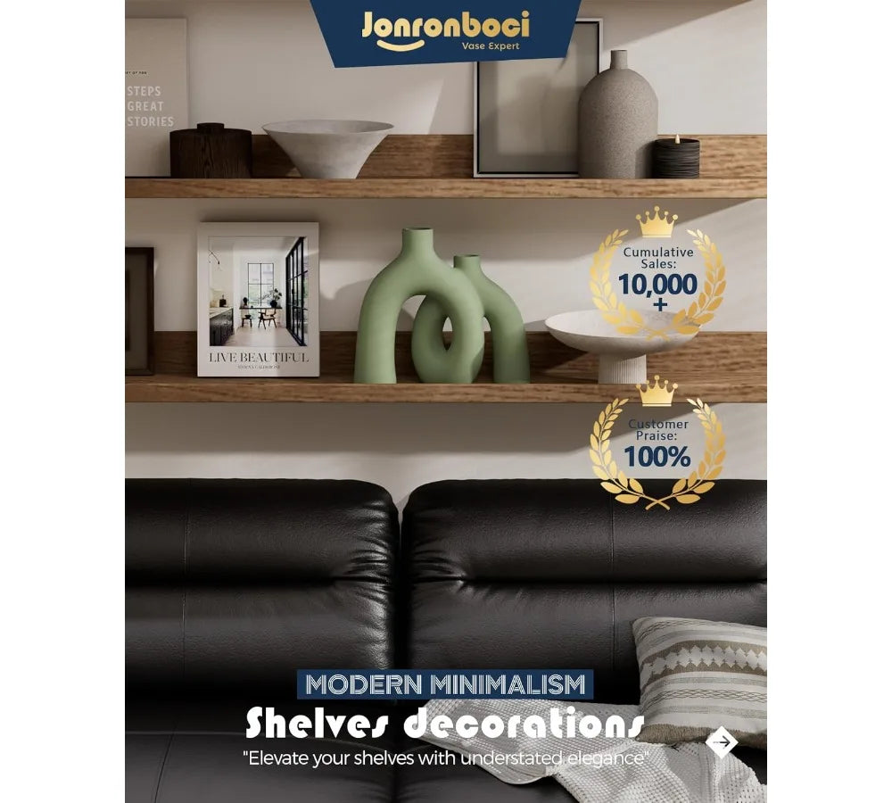 Modern Nordic Boho Ceramic Vase Set - Sage Green Home Decor for Living Room Shelf, Bookshelf, Entryway