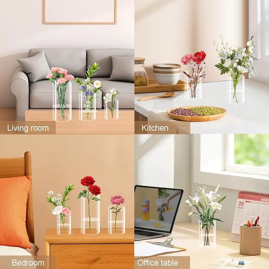 12 Pcs Acrylic Cylinder Vases 4,6,8 Inch Tall Clear Acrylic Flower Vases Bulk Floating Candle Holders Cylinder Plastic Vases for