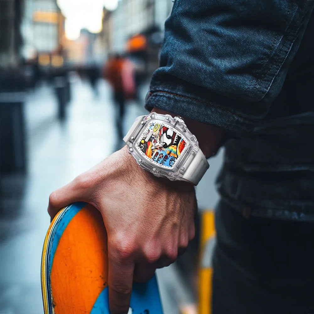 BOZLUN Fashion Creative Movement Mechanical Watch Personalized Comic Octopus Watches  Casual Sports Wristwatches For Mens Women