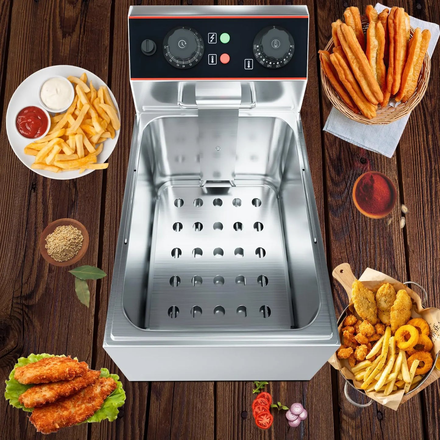 6L / 8L Commercial Deep Fryer，Stainless Steel Countertop Electric Deep Fryer with Basket, Easy to Clean