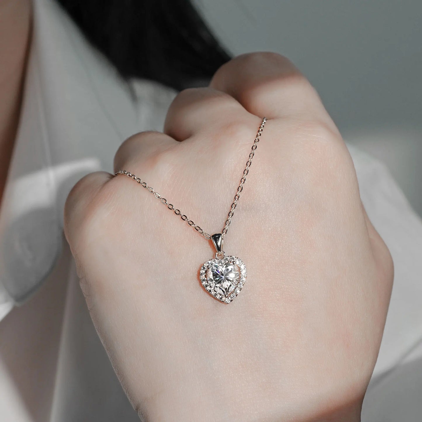 OXTAO 2.0ct Heart Moissanite Pendant Necklace Adjustable 925 Sterling Silver Trend Luxury Clavicle Chain Necklace Jewelry