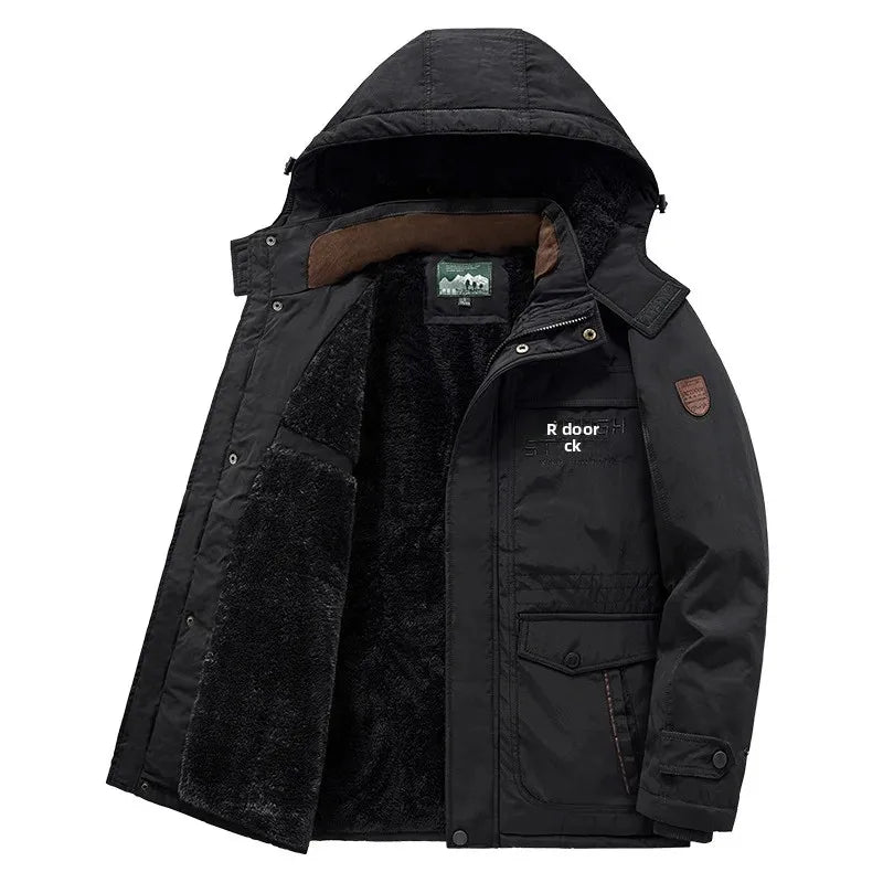Thickened Fleece Men's Cotton Jacket Warm Casual Long Outdoor Coat Autumn Winter New Style Leisure Padded Trench Coat