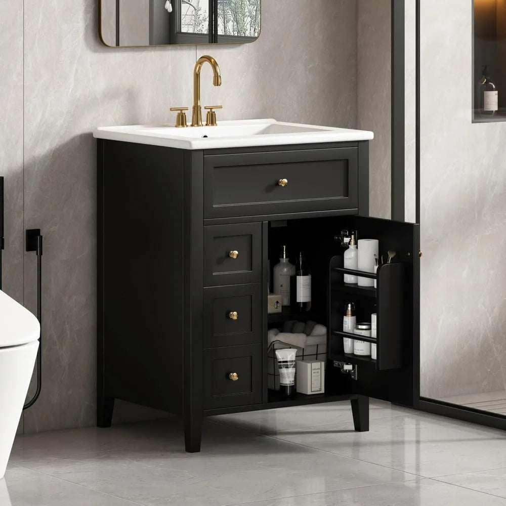 24-Inch Bathroom Vanity with Sink, Storage Cabinet, Multi-Functional Drawer, and Soft-Close Door
