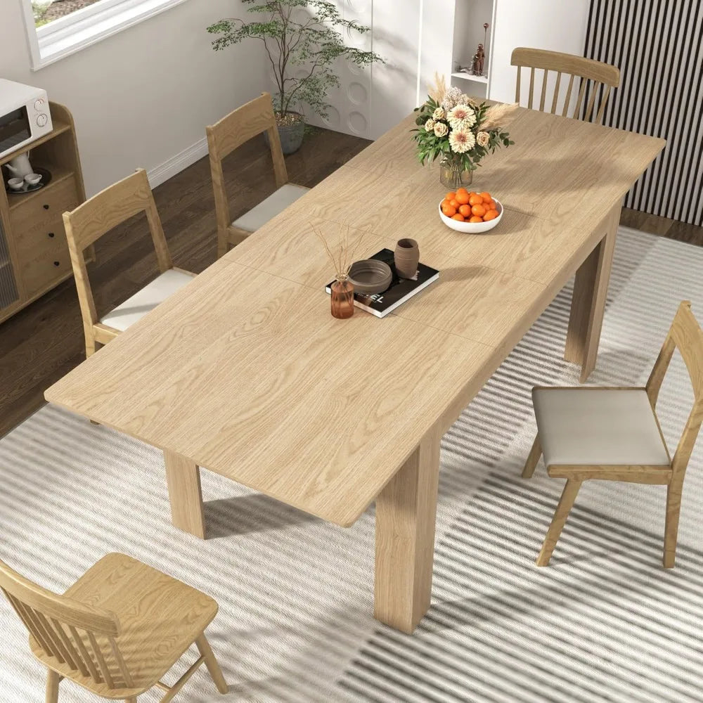 Expandable Wooden Dining Table Seats 6-10, Modern Design for Family Gatherings and Meetings