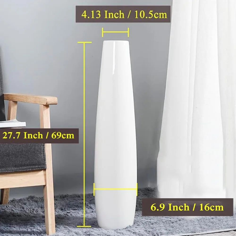 Large White Ceramic Floor Vase for Modern Home, Living Room Decor, Minimalist Style