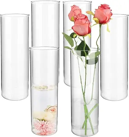 Large Clear Glass Cylinder Vases, Set of 16, 12 Inch Tall for Elegant Centerpieces and Floating Candles