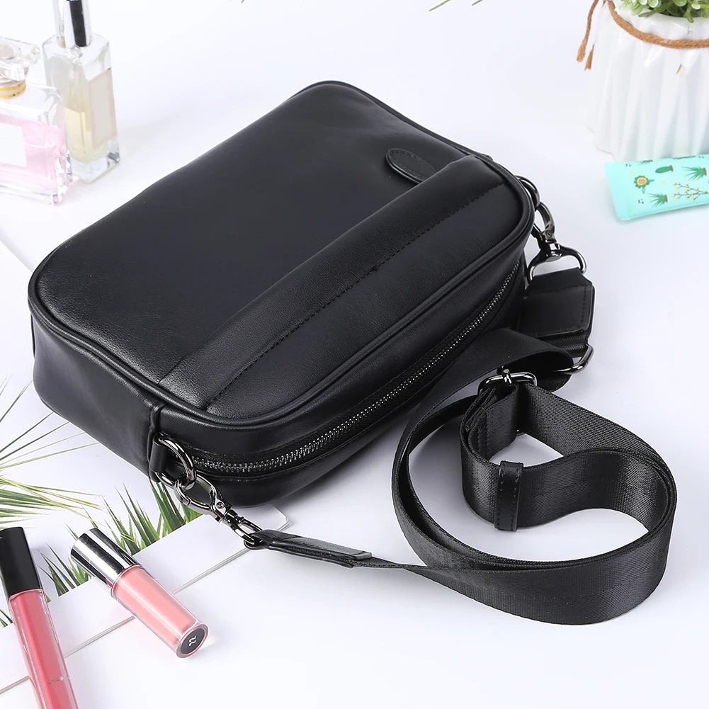 Leather Fashion Crossbody Bag Classic Pattern Casual Business Men Shoulder Crossbody Bag Wide Strap Small Square Male Sling Bags