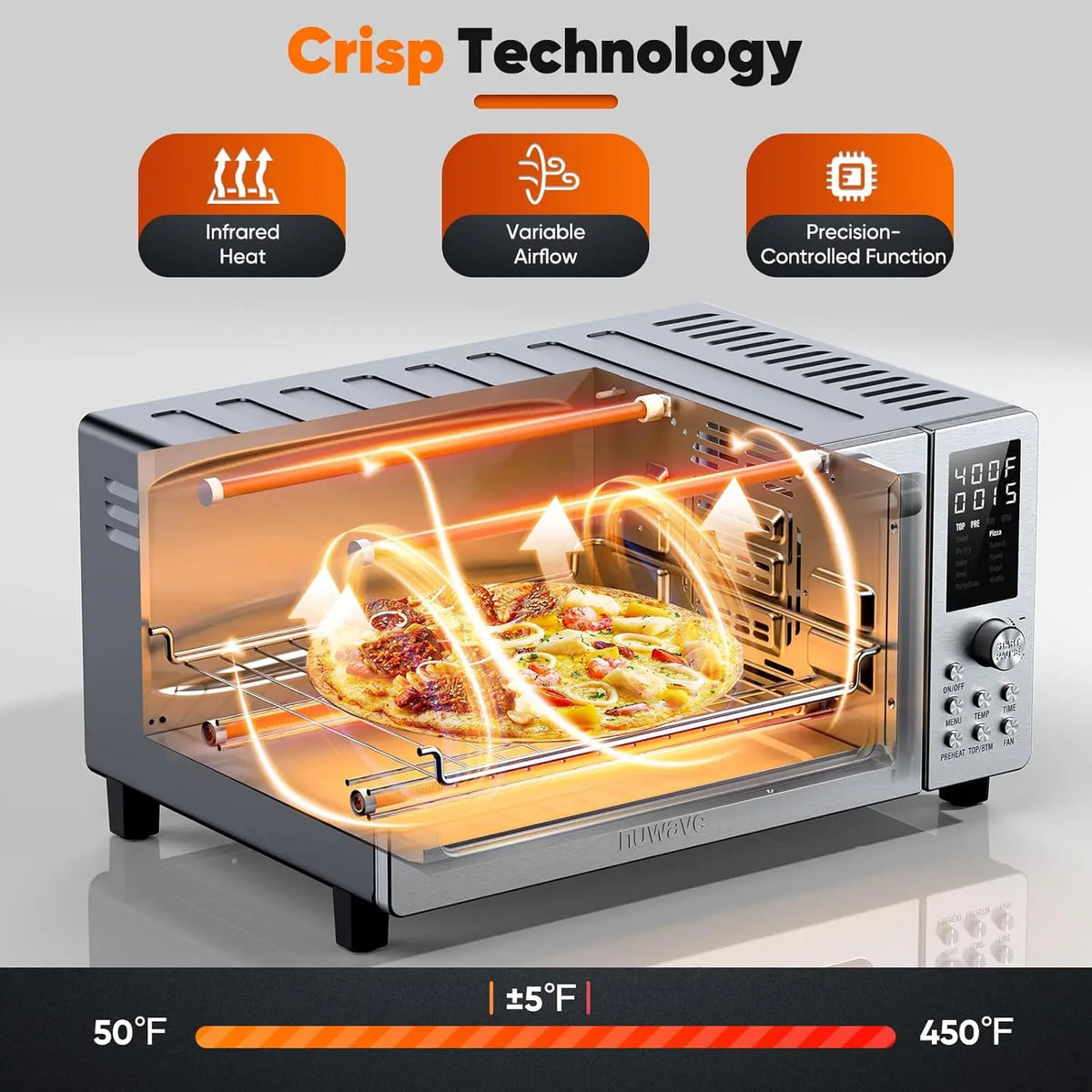 Bravo Pro 10-in-1 Air Fryer Toaster Oven, 21Qt, Stainless Steel, 50-450°F, PFAS Free