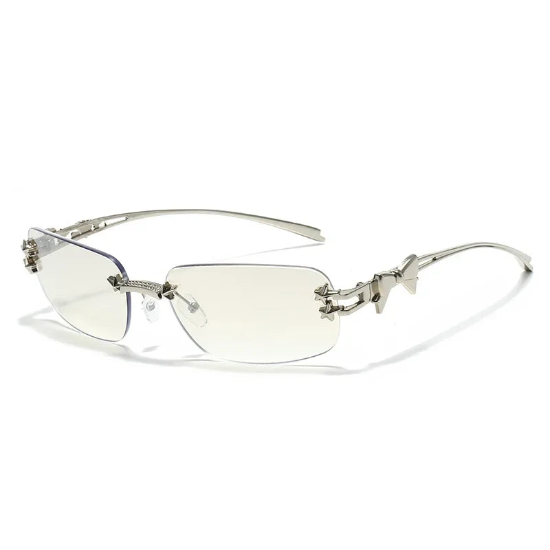 Y2K New Fashion Rimless Square Sunglasses Women Luxury Brand Designer Sun Glasses Punk Popular Hip Hop Rivet Star Shades UV400