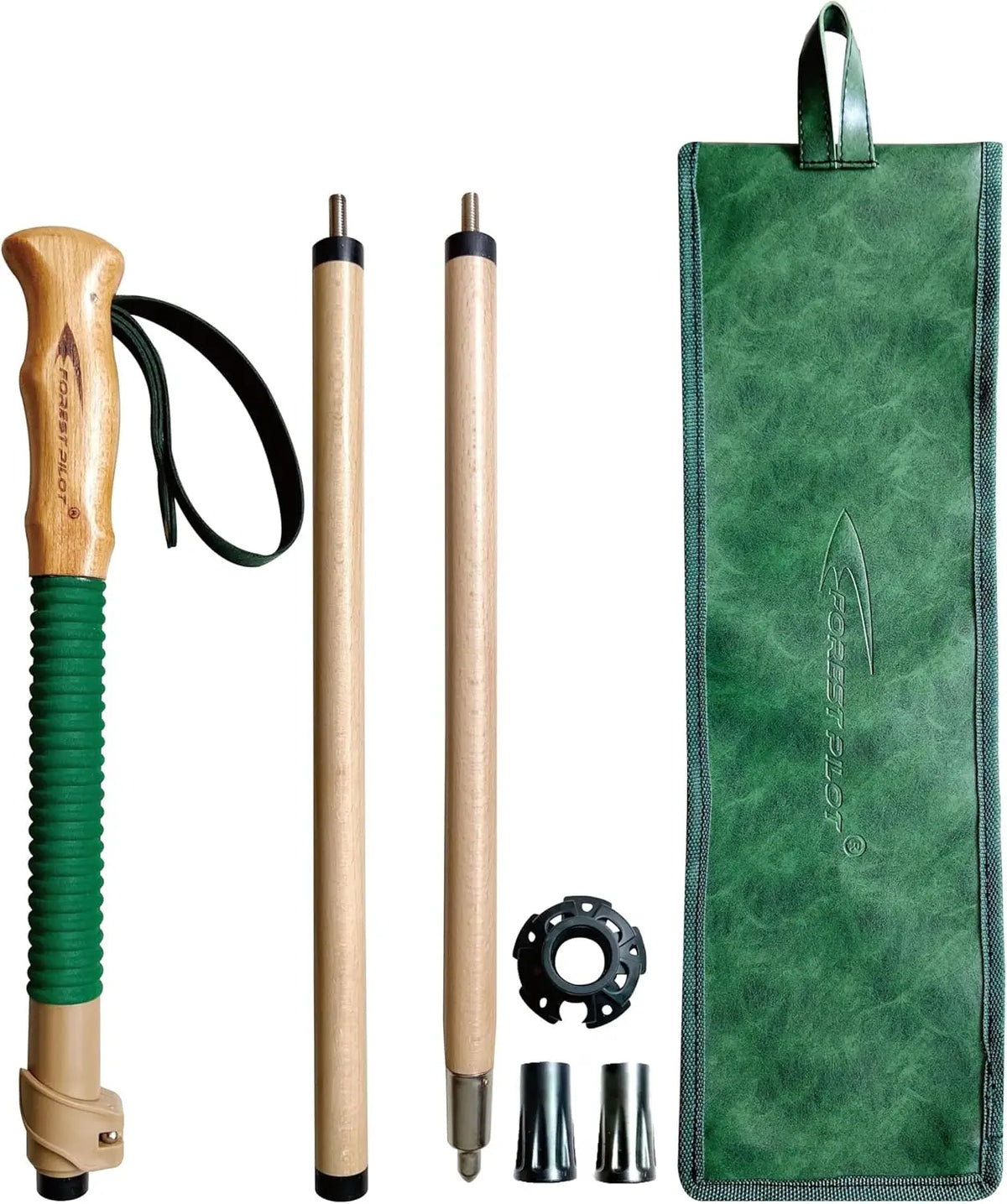 Trekking Poles - Adjustable Hiking Stick - Beech Wood Grip - Quick Adjust Flip-Lock - Leather Strap