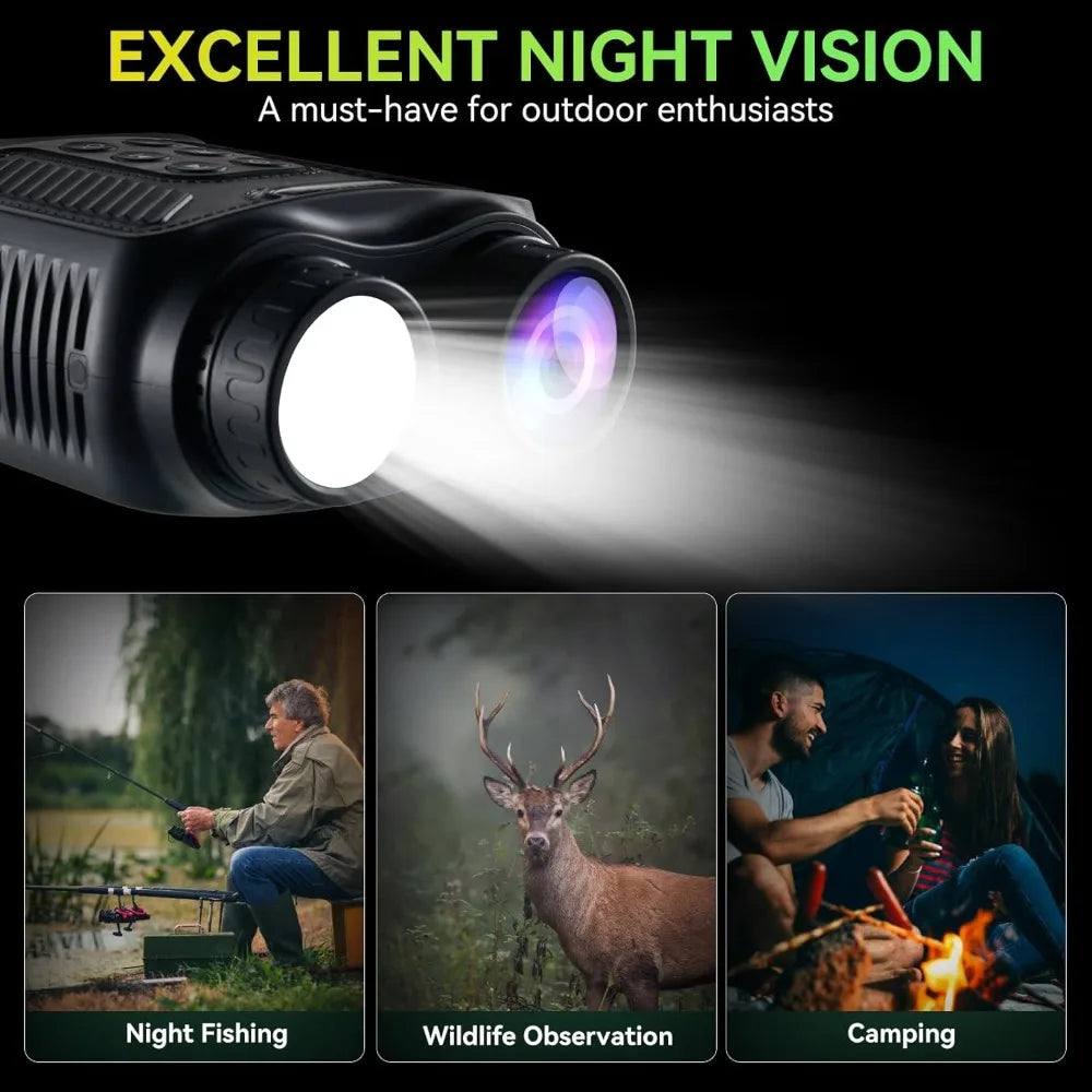 Night Vision Goggles 4K HD Binoculars with 8X Digital Zoom 7 Levels IR 3 Inch Screen Built in Camera 32GB Card for Hunting