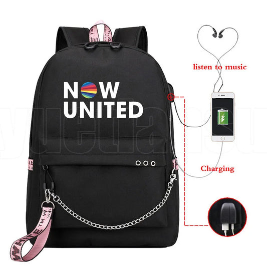 Popular Youthful School Bag Unisex Now United Travel Bags Usb Rechargeable Oxford Waterproof Notebook Shoulder Backpacks