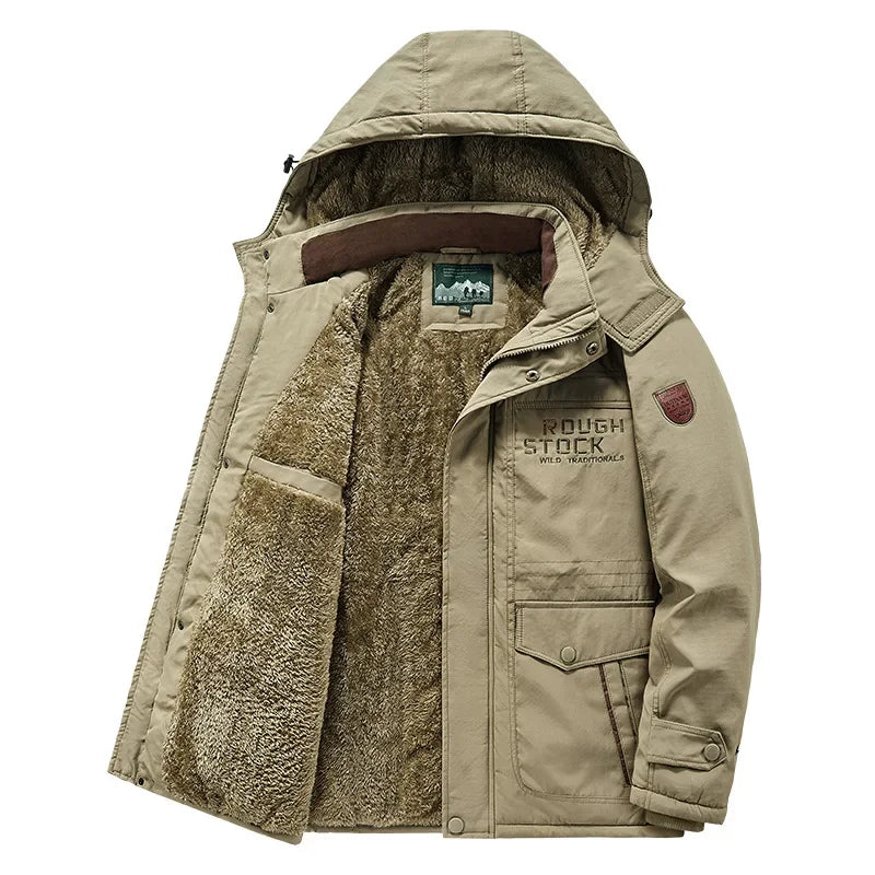Thickened Fleece Men's Cotton Jacket Warm Casual Long Outdoor Coat Autumn Winter New Style Leisure Padded Trench Coat