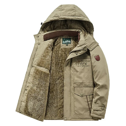 Thickened Fleece Men's Cotton Jacket Warm Casual Long Outdoor Coat Autumn Winter New Style Leisure Padded Trench Coat