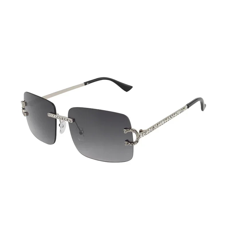 Fashion Rimless Square Sunglasses Vintage Diamond Brand Design Cut Lens Sun Glasses Men Women Metal Frame Luxury UV400 Eyewear