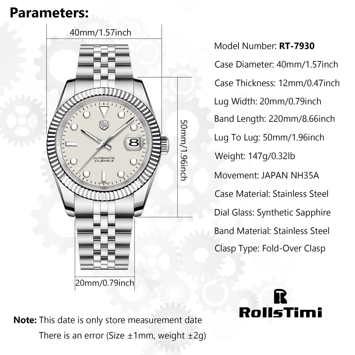 2025 New RollsTimi Men's Watches Super Luminous Automatic Watch For Men NH35 Mechanical Wristwatch AR Sapphire Waterproof Clock