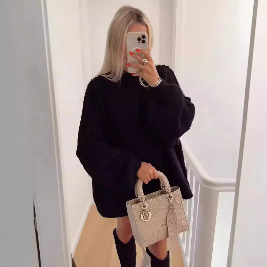 New Fall/winter Women's Sweater Solid Color Semi-turtleneck Casual Commuter Style Knit Pullover Loose Sweater Simple All-match