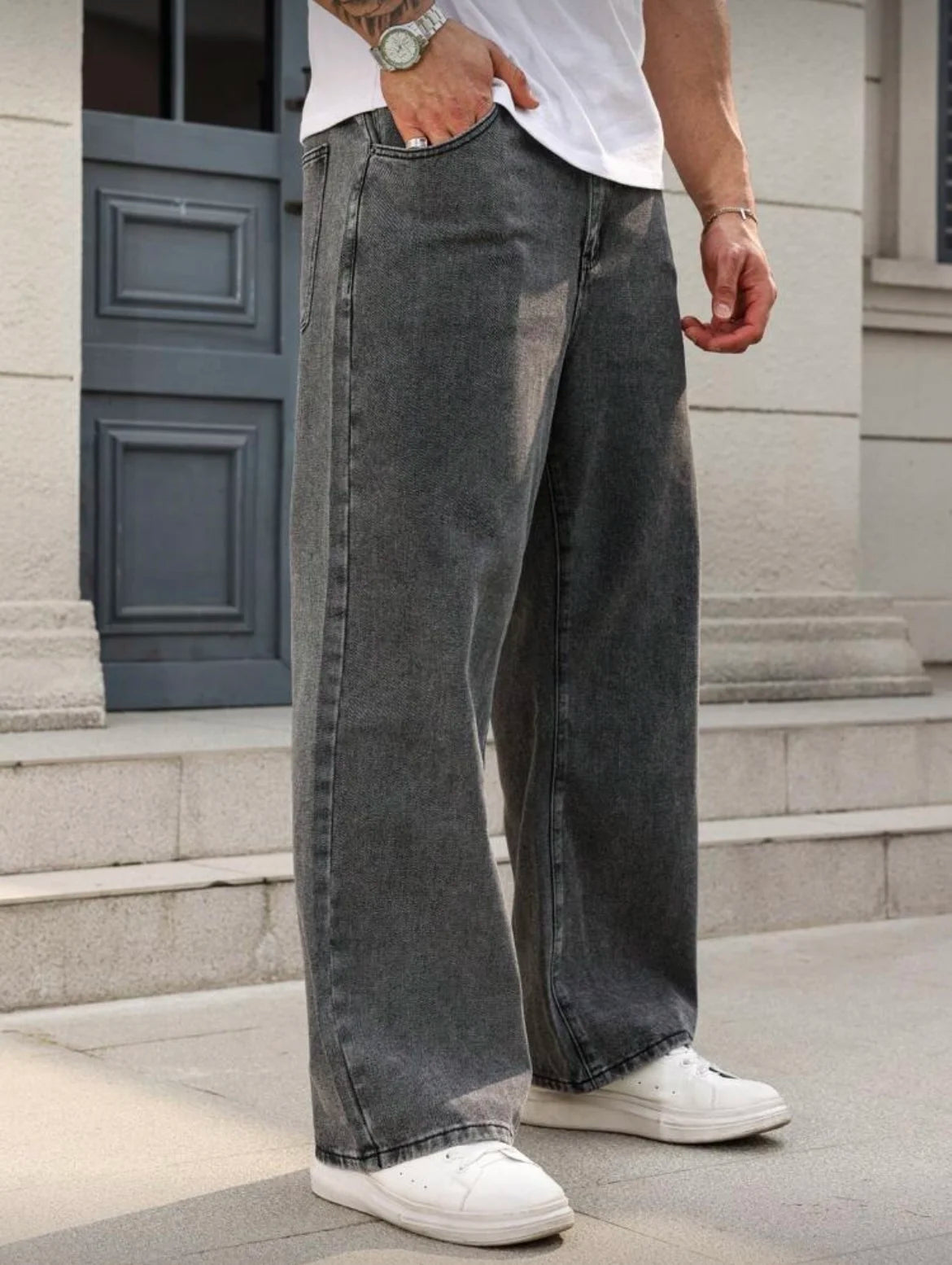 Men's Tapered Jeans - Dark Gray Slim Straight, Urban Commute & Casual Stylish Essential