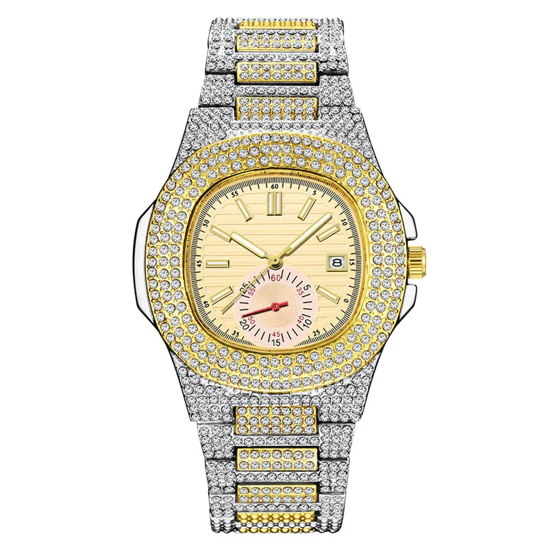New Hip Hop Watches For Men Reloj Hombre Fashion Alloy Band Diamond Calendar Gifts Quartz Wristwatches Relogios Masculino 2024