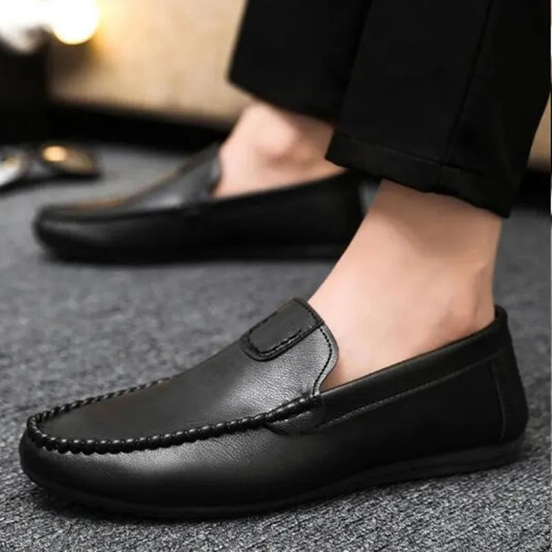 Luxury 2025 Round Toe Soft Flat Men's Leather Shoes High Quality Fashion Comfortable Designer Legitimate Sale Male Casual Shoe