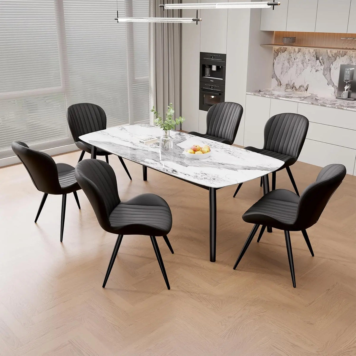 Dining Chairs Set of 6, Modern Dining Room Chairs Comfy Backrest Thick Upholstered Kitchen Chairs 19IN Height with Metal Legs