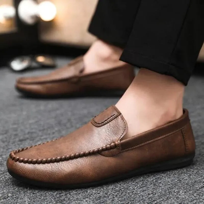 Luxury 2025 Round Toe Soft Flat Men's Leather Shoes High Quality Fashion Comfortable Designer Legitimate Sale Male Casual Shoe