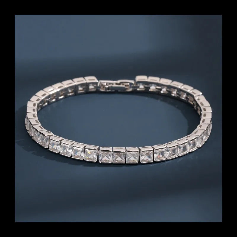 S925 Sterling Silver Single Row Zircon Hip Hop Internet Celebrity Full Zircon Bracelet Bracelet Jewelry