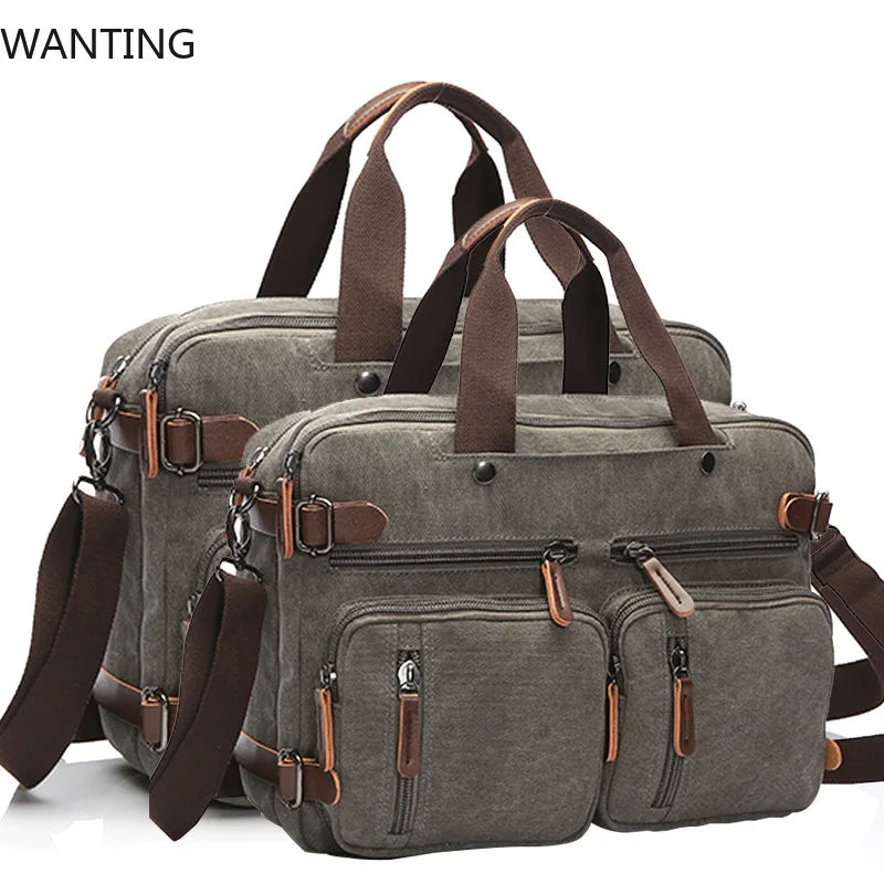 Men Canvas Briefcase Travel Bags Suitcase Classic Messenger Shoulder Bag For Men Tote Handbag Big Casual Business Laptop Pocket