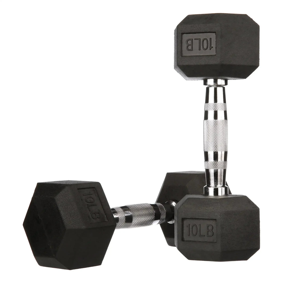 10lb Pair Black Rubber Hex Dumbbells, Non-Roll Weights for Home Gym Strength Training, Fitness & Workout Equipment