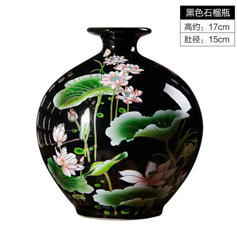Exquisite Chinese Classical old hand painted Black porcelain lotus vase