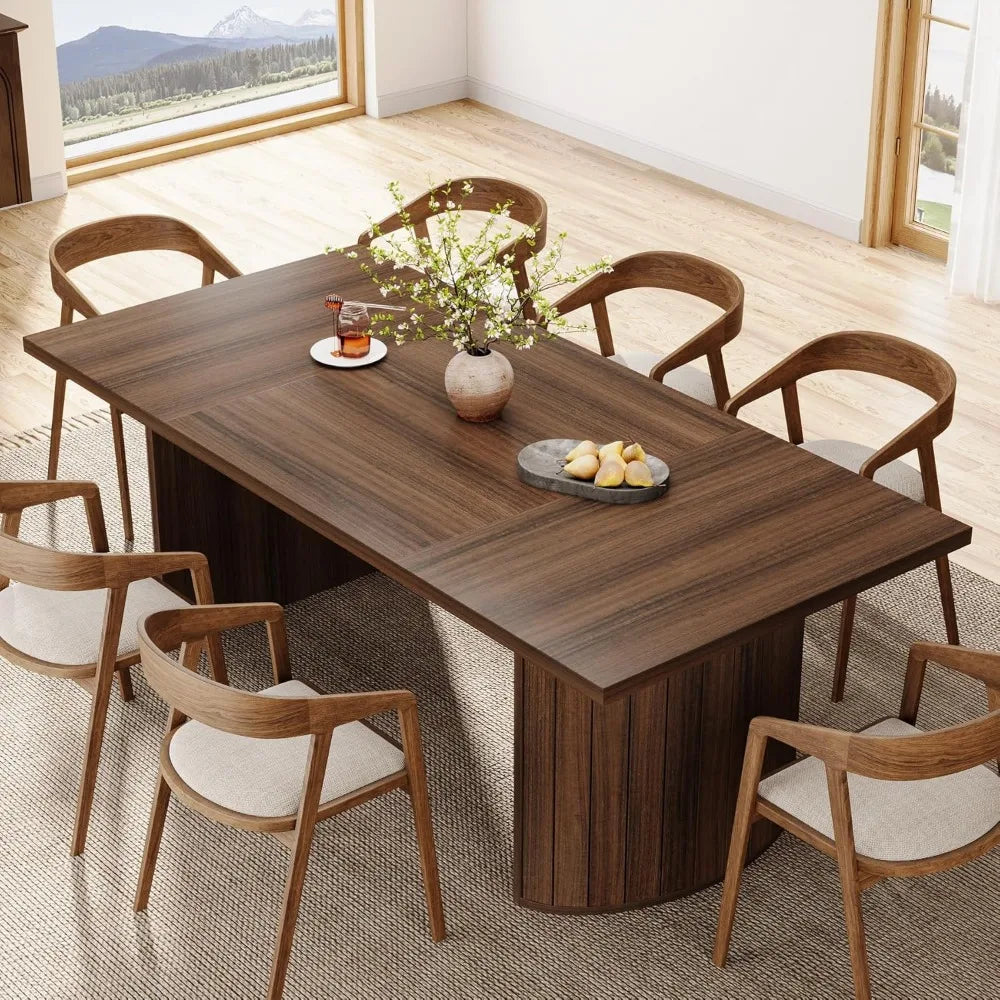 78.7" Extra Long Dining Table for 6-8 People, Large Farmhouse Kitchen Table with Wooden Tabletop, Rustic Style Rectangular Dinn