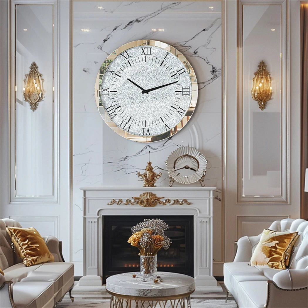60 CM Crushed Diamond Wall Clock Roman Numerals Clock Quartz with Crystal Diamond Edge for Bedroom, Dining Room Decor  (not Incl