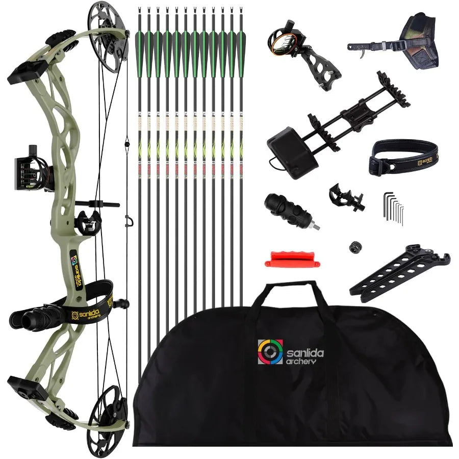 Sanlida Dragon X9 Ready to Hunt Compound Bow Package for Adults Archery Compound Bow and Arrow Set 0-70 Lbs Draw Weight No Bow