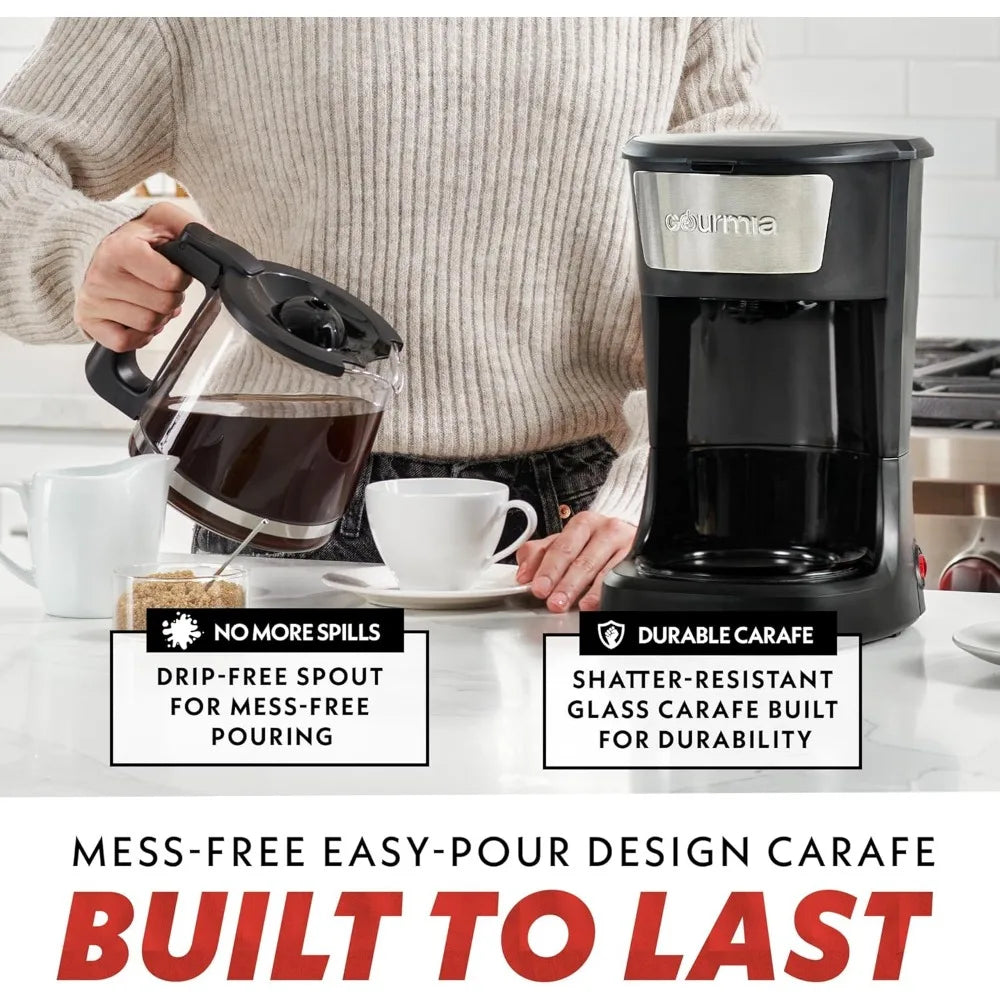 Gourmia Drip Coffee Maker – 12 Cup, One-Touch Operation, Pause & Serve, Automatic Keep Warm, Easy View Water Window, Compact Des