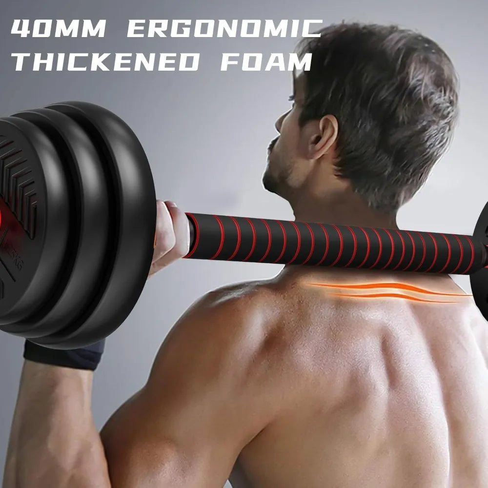 All-in-One 90 Pound Adjustable Weight Set for Home Gym: Dumbbell, Barbell, Kettlebell, and Push-Up Bar in One