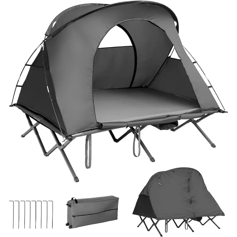 Tangkula 2-Person Tent Cot, Folding Tent with Waterproof Rainfly, Self-Inflating Mattress & Roller Carrying Bag, with Lamp Hook