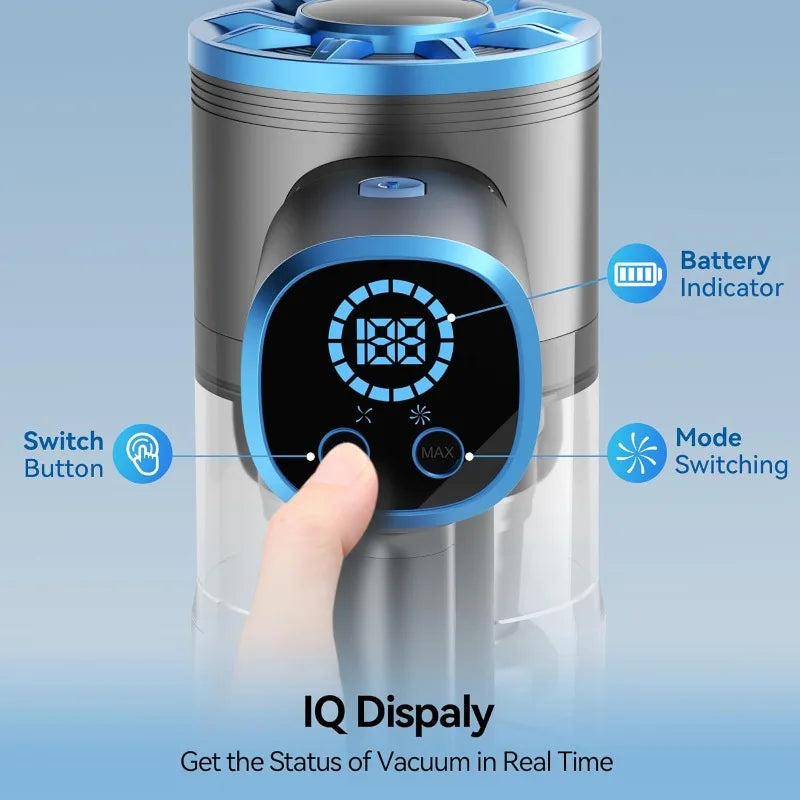 Vazone Cordless Vacuum Cleaner, Lightweight Stick Vacuum Cleaner with Self-Standing, Rechargeable Battery and LED Display, Blue