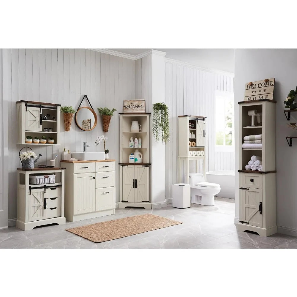 rustic sliding barn door medicine cabinet with adjustable shelves for wall-mounted bathroom storage