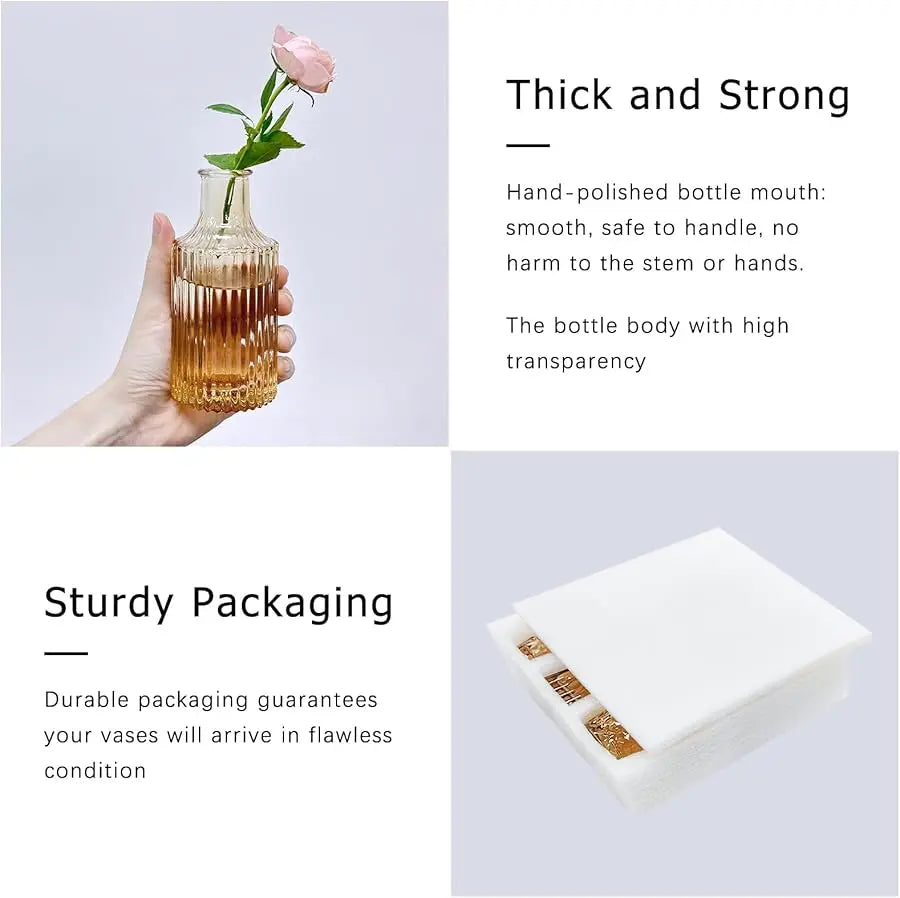 Glass Bud Vase Set of 5, Gold Amber Small Flower Vases for Centerpieces in Bulk, Mini Vintage Vase for Rustic Wedding, Home,Tabl